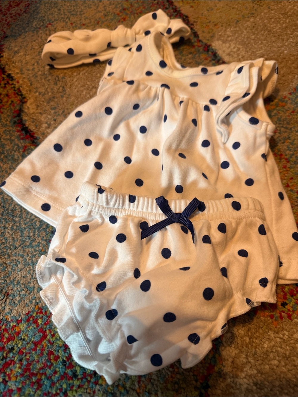 Starting Out White and Navy Polka 3m Matching Set / infant girl / baby